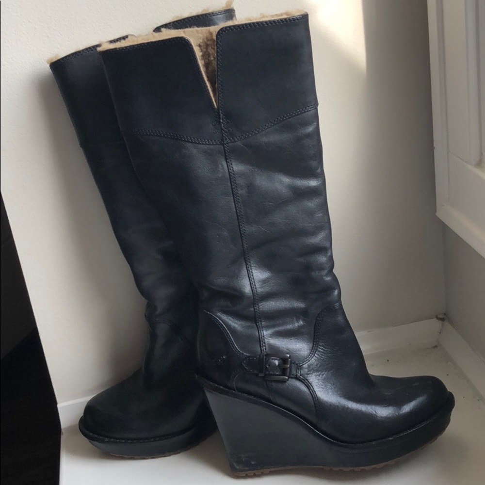 UGG Platform Black Leather Boot